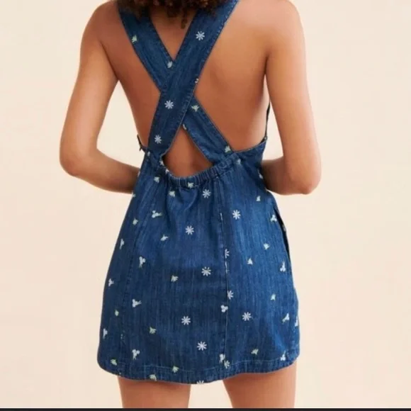 Free People Denim Blue Floral Mini Dress - Picture 2 of 9